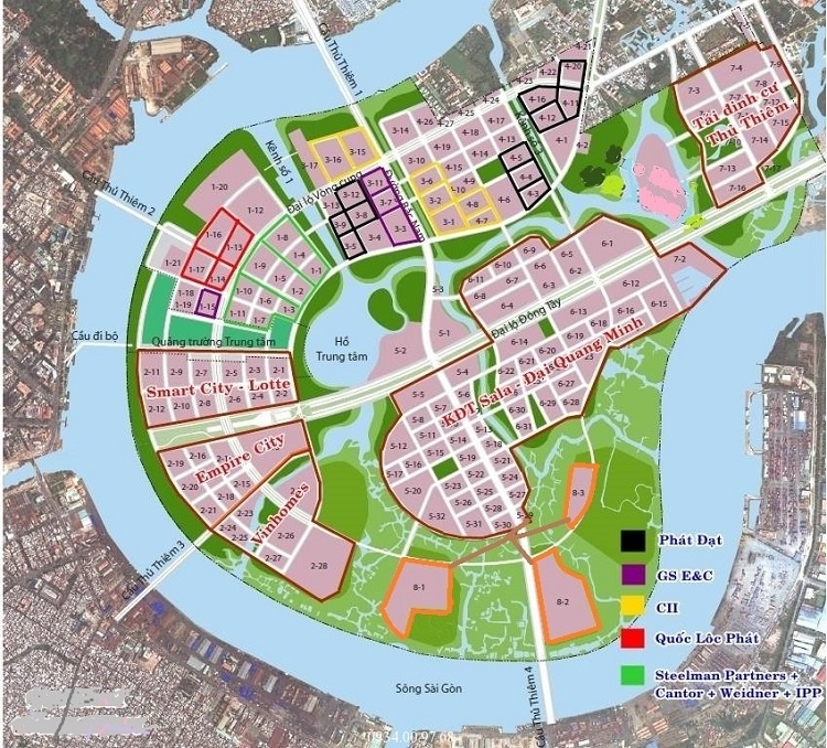 Các phân khu chức năng tại Khu đô thị mới Thủ Thiêm, hình ảnh trích từ tài liệu Quy hoạch của UBND TP.HCM